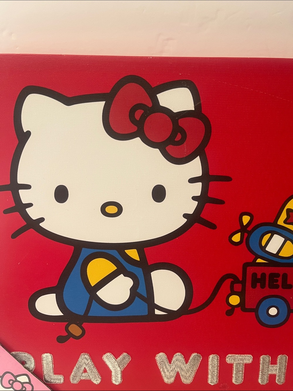 Hello Kitty Red Canvas Wall Art with Blue and Yellow Accents